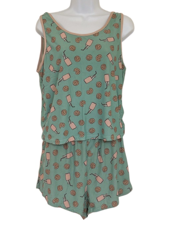 POP Fit Other - POP Fit Pajama Set Milk & Cookies Mint Green Print Tank and Lounge Shorts Large